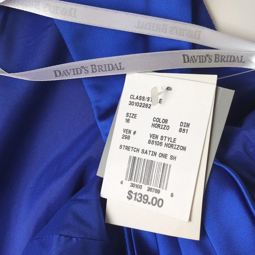 David's Bridal One Shoulder Asymmetrical Ruched Horizon Blue Cocktail Dress 16